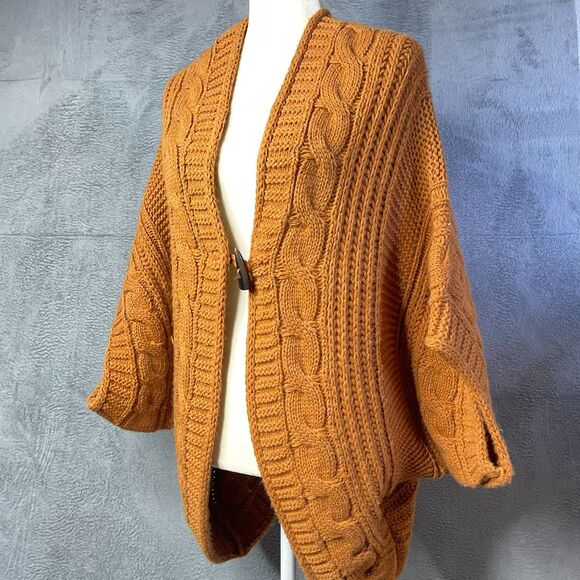 Berretti Made in Italy Alpaca Wool Cable Knit Cardigan | Rust Orange XL - Picture 3 of 16